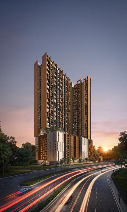 Architectural render of The Celestz @ Kebun Teh, a direct developer serviced residence in Johor Bahru, Johor